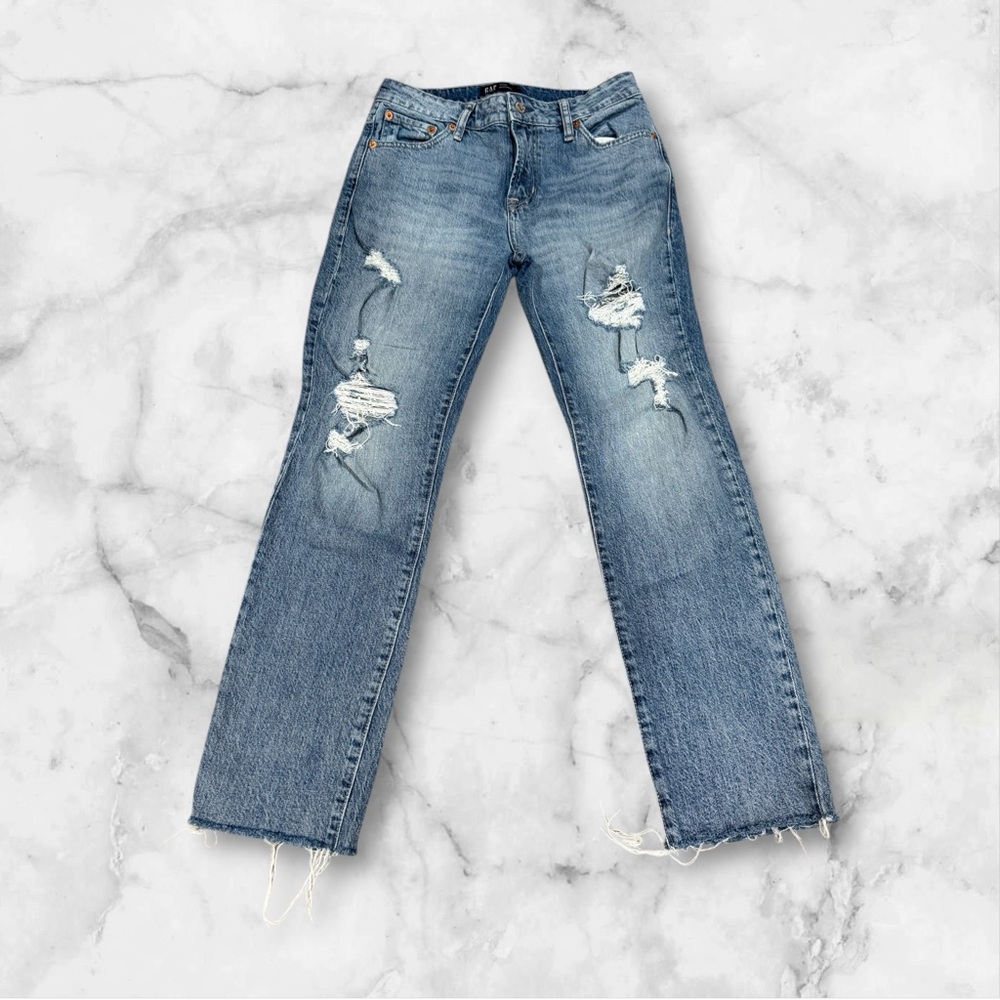 GAP Slim Boyfriend Distressed Denim Jeans size 4 / 27 Frayed - Picture 2 of 5